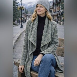 Nordstrom Olive Sweater Duster Cardigan Wool/Mohair Blend Longline Sz Small